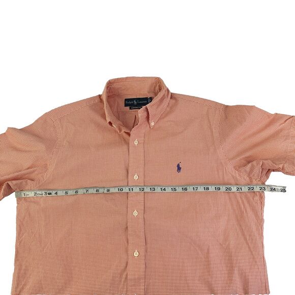 Mens Ralph Lauren Short Sleeve Button Down Shirt Size Large Gingham Check Orange - Picture 4 of 7